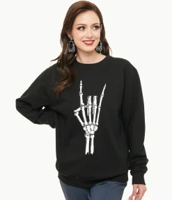 Pretty Attitude Clothing Metal Horns Skeleton Hand Sweatshirt