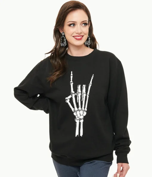 Pretty Attitude Clothing Metal Horns Skeleton Hand Sweatshirt