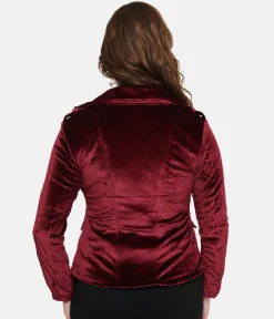 Pretty Attitude Clothing Burgundy Velvet You Could Be Mine Moto Jacket