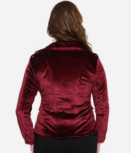 Pretty Attitude Clothing Burgundy Velvet You Could Be Mine Moto Jacket