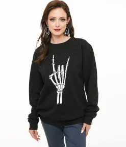 Pretty Attitude Clothing Metal Horns Skeleton Hand Sweatshirt