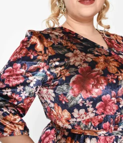 Purple & Multicolor Floral Velvet Midi Dress