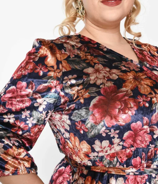 Purple & Multicolor Floral Velvet Midi Dress