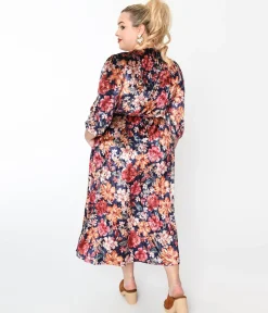 Purple & Multicolor Floral Velvet Midi Dress