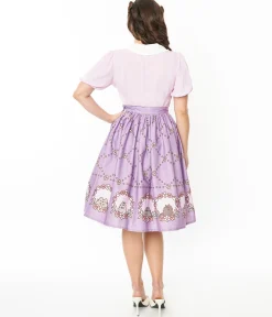 Pusheen x Unique Vintage Lavender Pusheen Floral Frame Print Gellar Swing Skirt
