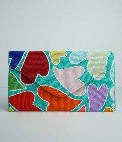 Rainbow Heart Beaded Clutch