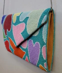 Rainbow Heart Beaded Clutch
