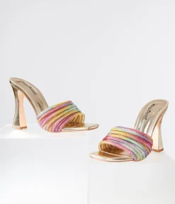 Rainbow Rhinestone & Metallic Gold Heels