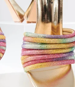 Rainbow Rhinestone & Metallic Gold Heels