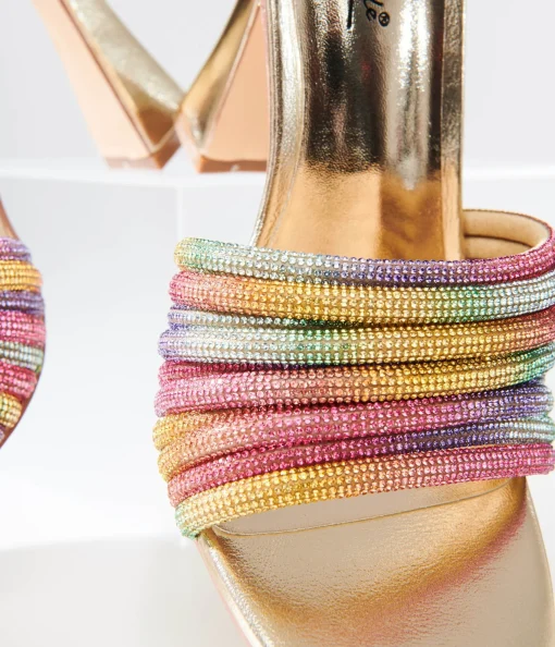 Rainbow Rhinestone & Metallic Gold Heels