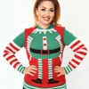 Red & Green Elf Hooded Holiday Sweater