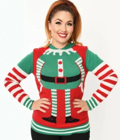 Red & Green Elf Hooded Holiday Sweater