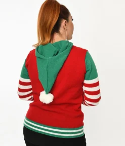 Red & Green Elf Hooded Holiday Sweater