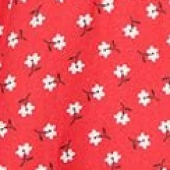 Red & White Floral Dot Belted Swing Dress