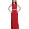 Red Embroidered Lace Long Chiffon Dress