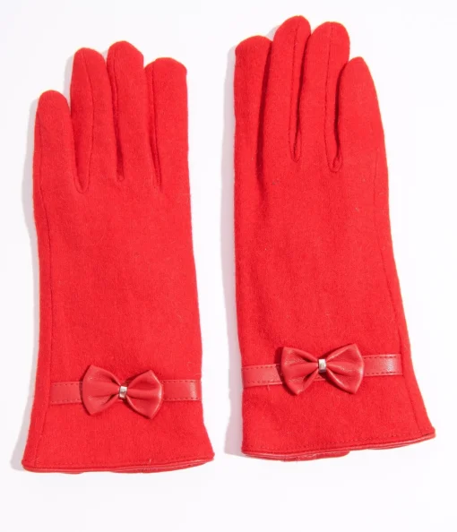 Red Wool Texting Gloves