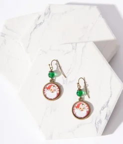 Retro Round Santa Christmas Earrings
