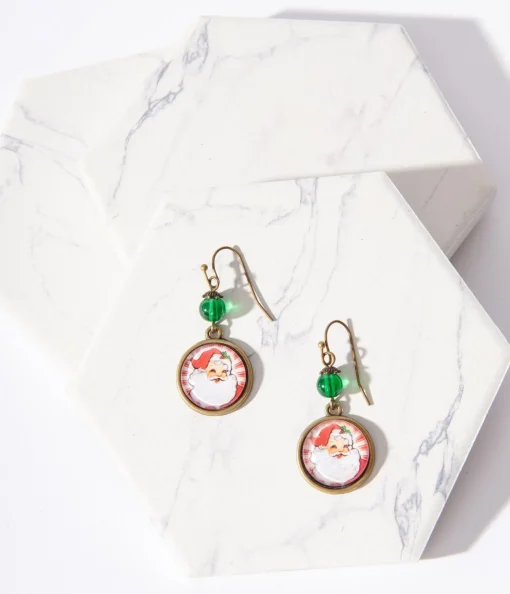 Retro Round Santa Christmas Earrings
