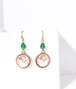 Retro Round Santa Christmas Earrings