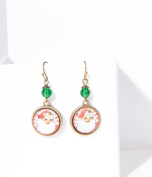 Retro Round Santa Christmas Earrings