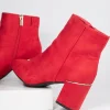 Retro Style Red Suede Heel Booties
