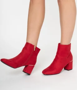 Retro Style Red Suede Heel Booties