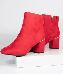 Retro Style Red Suede Heel Booties