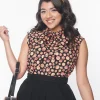 Retrolicious Black & Pumpkins Bow Blouse