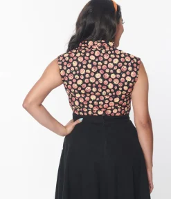 Retrolicious Black & Pumpkins Bow Blouse