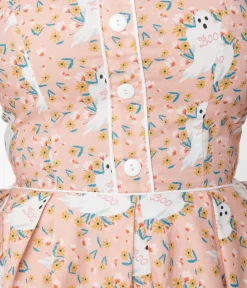 Retrolicious Pink & Ghost Print Elizabeth Swing Dress