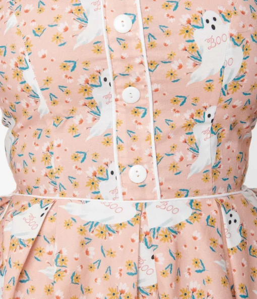 Retrolicious Pink & Ghost Print Elizabeth Swing Dress