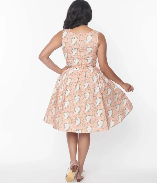 Retrolicious Pink & Ghost Print Elizabeth Swing Dress