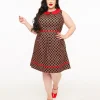 Retrolicious Plus Size 1950s Black & Red Bow Cotton Fit & Flare Dress