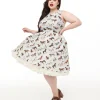 Retrolicious Plus Size 1950s White & Brown Horse Print Cotton Swing Dress