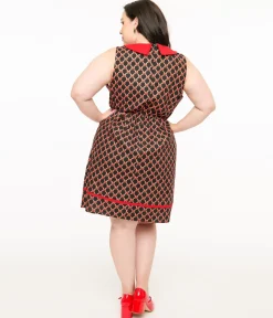 Retrolicious Plus Size 1950s Black & Red Bow Cotton Fit & Flare Dress