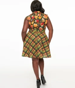 Retrolicious Plus Size 1950s Autumn Tartan Skater Skirt