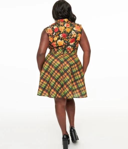 Retrolicious Plus Size 1950s Autumn Tartan Skater Skirt
