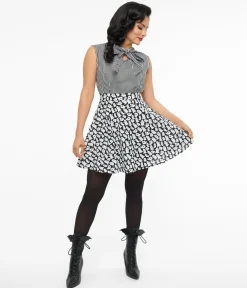 Retrolicious 1950s Black & White Ghost Print Skater Skirt