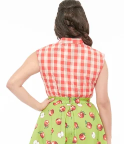 Retrolicious 1950s Red & White Gingham Cotton Bow Top