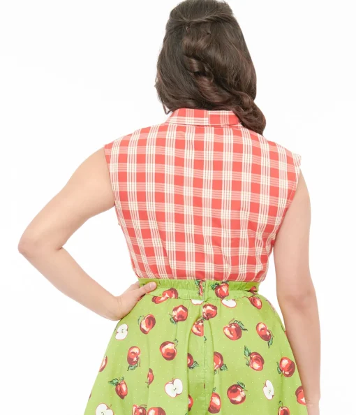 Retrolicious 1950s Red & White Gingham Cotton Bow Top