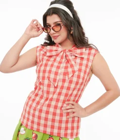 Retrolicious 1950s Red & White Gingham Cotton Bow Top