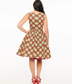 Retrolicious 1950s Red Tartan Holiday Elizabeth Swing Dress