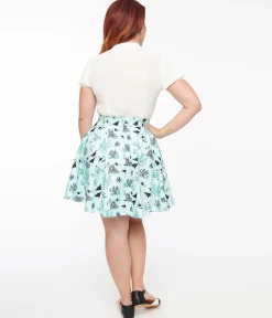 Retrolicious 1950s Teal Sea Print Cotton Skater Skirt