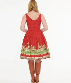 Retrospec'd Red & Greener Pastures Print Peggy Swing Dress