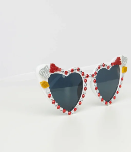 Rhinestone Crawfish White Heart Cat Eye Sunglasses