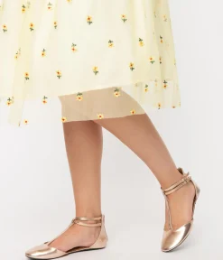 Rose Gold Patent Leatherette Bee T-Strap Flats