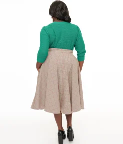 Royal Monk Plus Size 1950s Pink Check Florence Swing Skirt