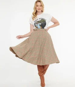 Royal Monk 1950s Beige & Black Check Hilda Swing Skirt