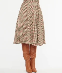 Royal Monk 1950s Beige & Black Check Hilda Swing Skirt
