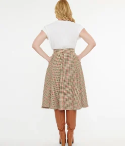 Royal Monk 1950s Beige & Black Check Hilda Swing Skirt